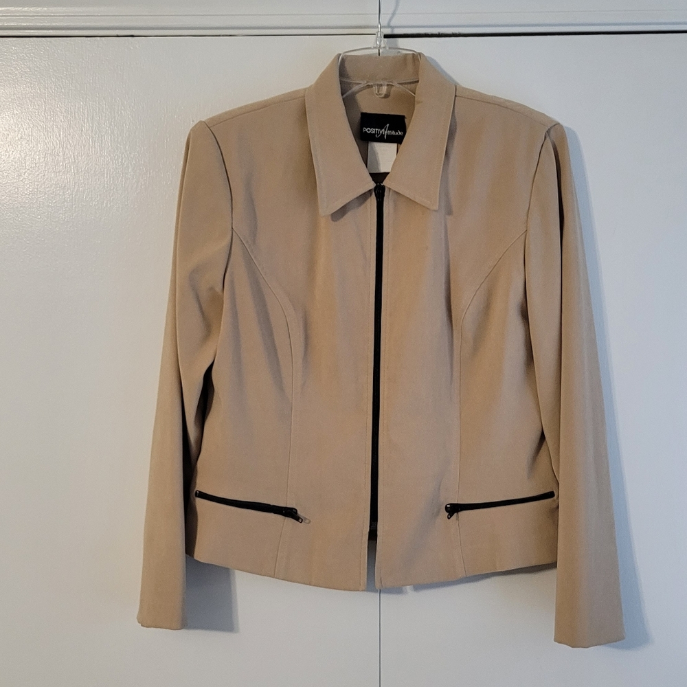 Positive Attitude Women's Blazer Jacket Size 12  Zipper Closure  Color Tan/Camel